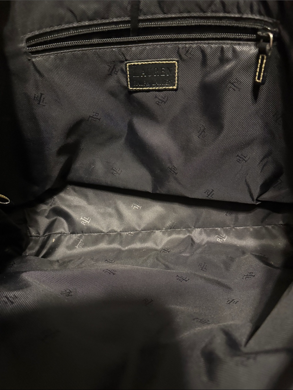 Ralph Lauren Black Canvas Tote with Leather Handles and RL Monogram - Picture 4 of 6
